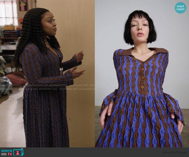 Carlota Cahis Textured Stripe Dress worn by Janine Teagues (Quinta Brunson) on Abbott Elementary