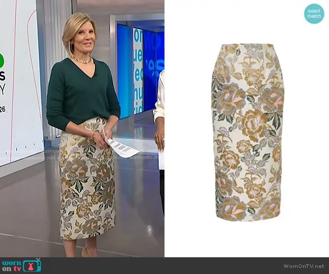 Carolina Herrera Brocade Midi Skirt worn by Kate Snow on NBC News Daily