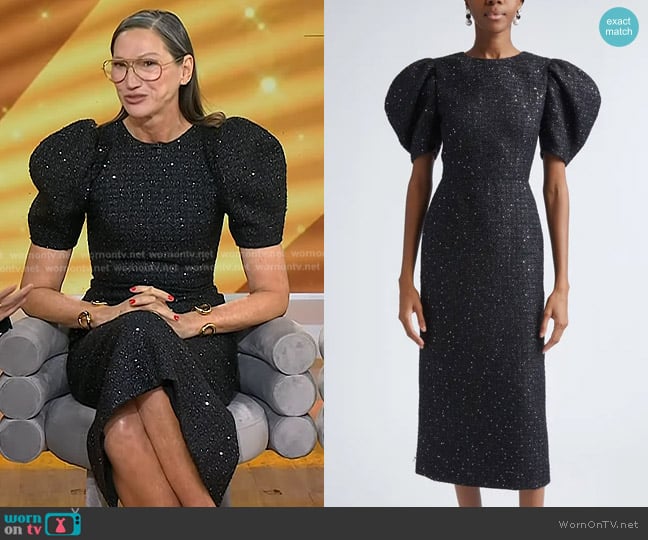 Carolina Herrera Puff Sleeve Metallic Tweed Sheath Dress worn by Jenna Lyons on Today