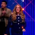 Carrie Underwood’s blue embellished jacket and mini skirt on The View