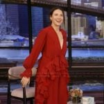 Caitriona Balfe’s red ruffle dress on Live with Kelly and Mark