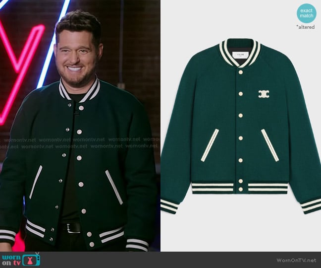 Celine Triomphe Teddy Jacket in textured wool worn by Michael Bublé on The Voice