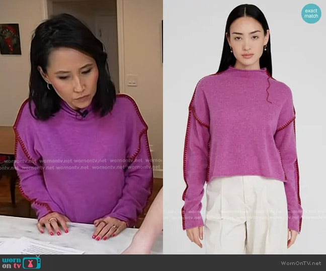 Chan Luu Annie Cashmere Cropped Sweater Violet worn by Vicky Nguyen on Today