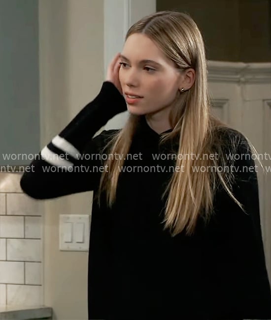 Charlotte’s black hoodie with striped sleeves on General Hospital