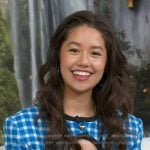 Trinity Jo-Li Bliss’s blue check cutout jacket and mini skirt on Good Morning America