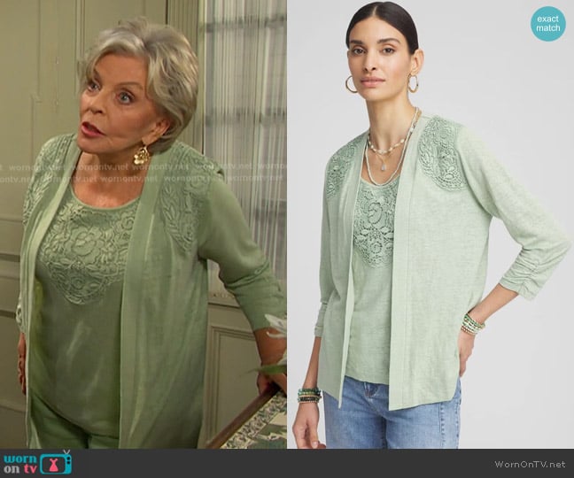 Julie’s green lace panel cardigan on Days of our Lives