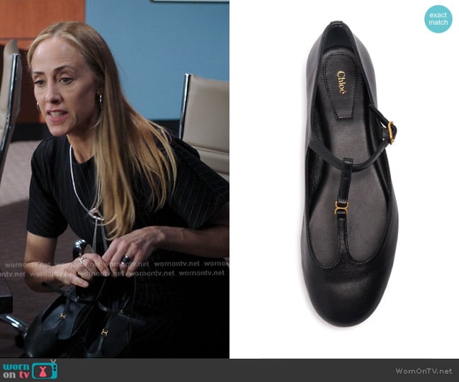 Chloe Marcie Embellished Leather Ballet Flats in Black worn by Teddy Altman (Kim Raver) on Greys Anatomy