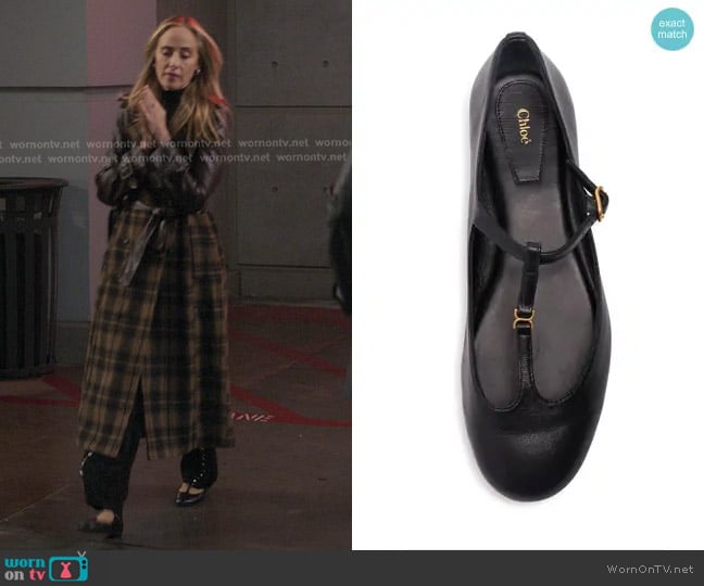 Chloe Marcie Embellished Leather Ballet Flats in Black worn by Teddy Altman (Kim Raver) on Greys Anatomy