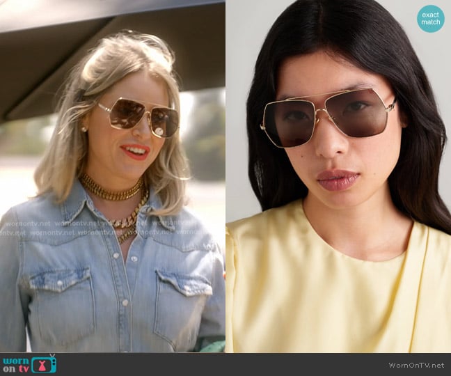 Chloe Oversized Aviator-style Gold-tone Sunglasses worn by Amanda Frances on The Real Housewives of Beverly Hills