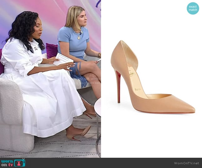 Christian Louboutin Iriza Leather Pumps in Nude worn by Sheinelle Jones on Today