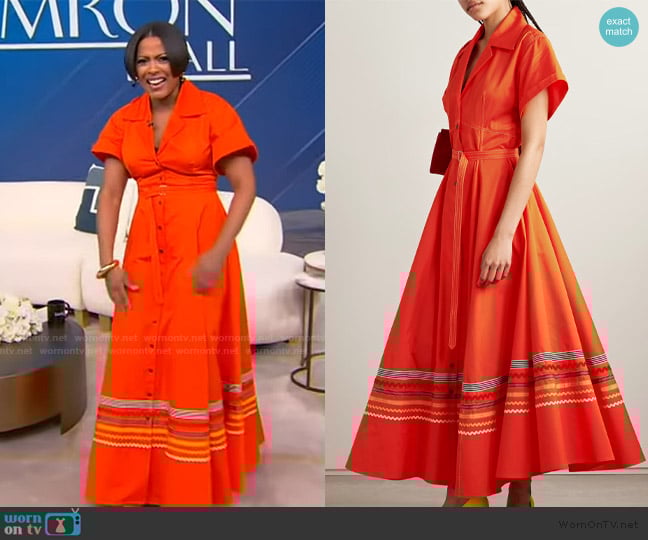 Christopher John Rogers Belted ric rac and grosgrain-trimmed cotton-twill maxi shirt dress worn by Tamron Hall on Tamron Hall Show