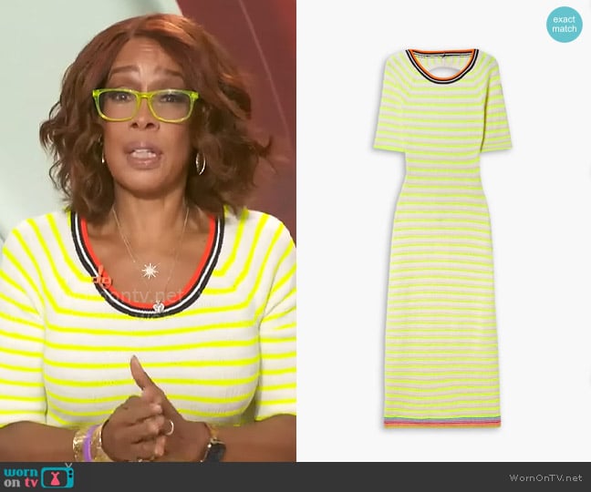 Christopher John Rogers Open-back striped jacquard-knit midi dress worn by Gayle King on CBS Mornings