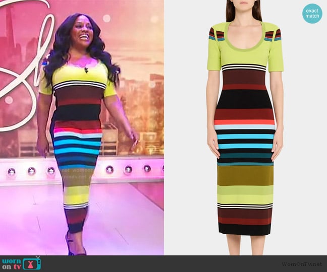 Christopher John Rogers Striped Short-Sleeve Midi Dress worn by Sherri Shepherd on Sherri