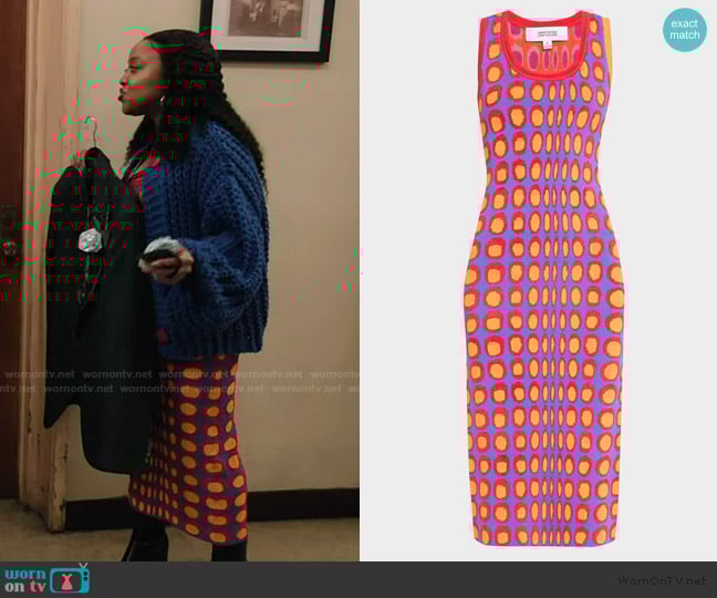 Christopher John Rogers Wiggle Dot Jacquard Midi Tank Dress worn by Janine Teagues (Quinta Brunson) on Abbott Elementary