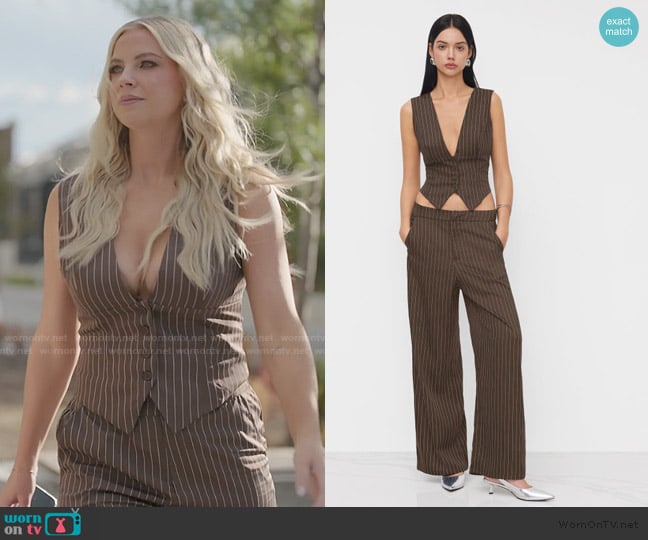 Mayci’s brown pinstripe vest and pants on SLOMW