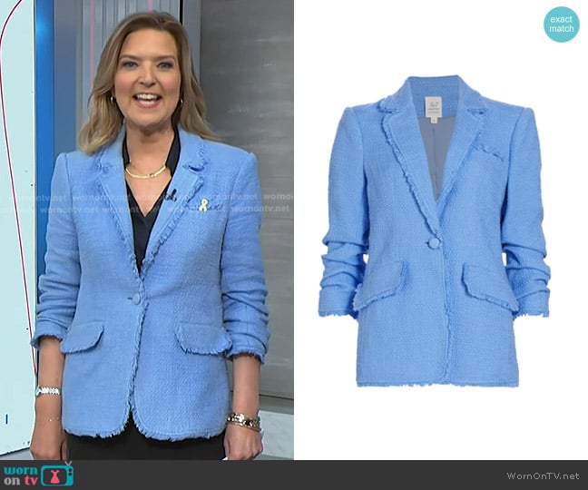 Cinq a Sept Khloe Bouclé Blazer in French Blue worn by Christine Romans’ on NBC News Daily