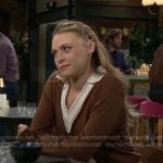 Claire’s brown sweater with white trim on The Young and the Restless