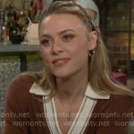 Claire's brown sweater with white trim on The Young and the Restless
