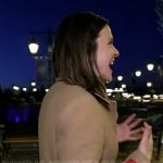 Maggie’s beige colorblock coat on Good Morning America