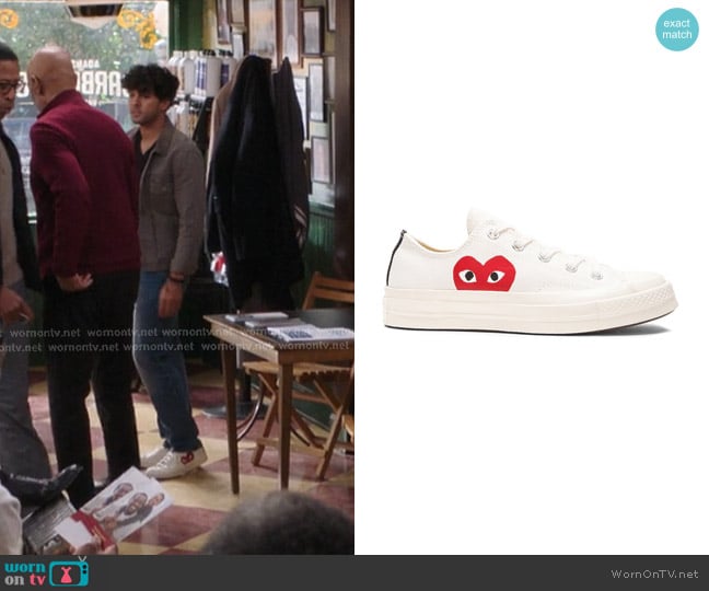 Luca’s white heart print sneakers on Greys Anatomy