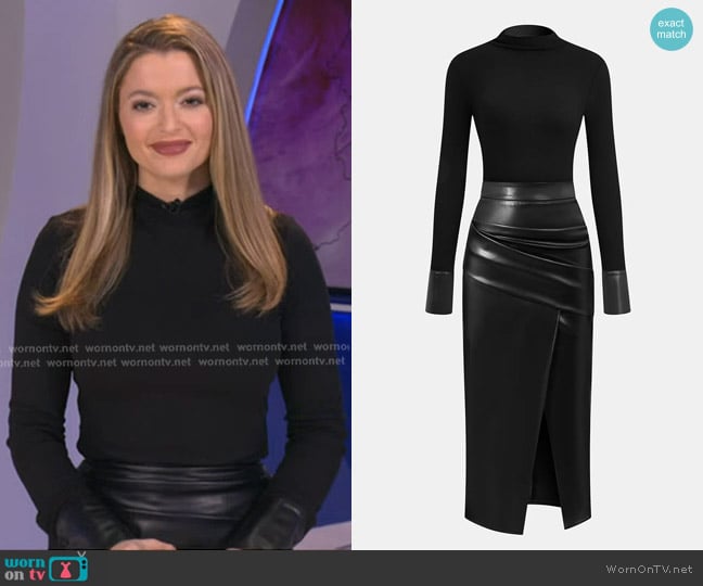 Commense Knit Top & Faux Leather Ruched Skirt Set worn by Dani Beckstrom on Good Morning America