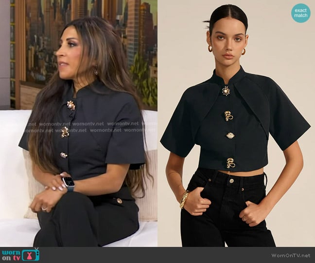 Commense Metal Decor Cropped Blouse worn by Dr. Amy Sha on Good Morning America