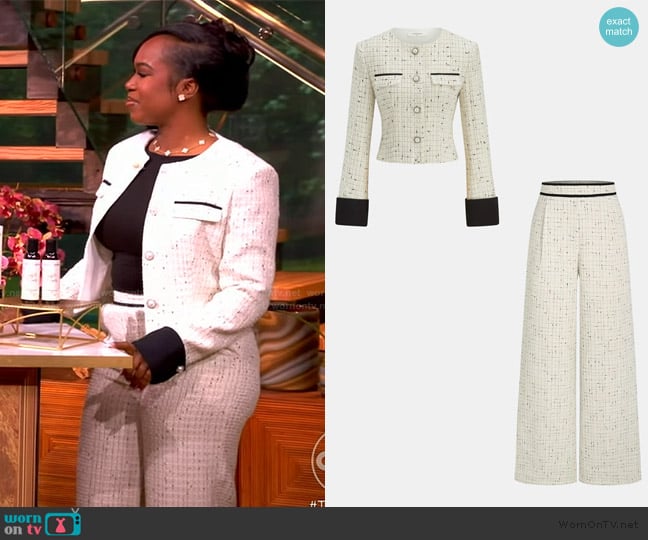 Commense Pearl Button Tweed Jacket & Pants Set worn by Shaina Rainford on The View