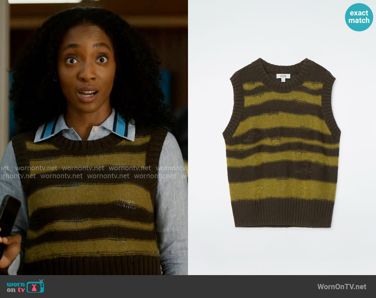 COS Distressed Striped Linen Blend Knitted Vest worn by Faith Mitchell (Iantha Richardson) on Will Trent