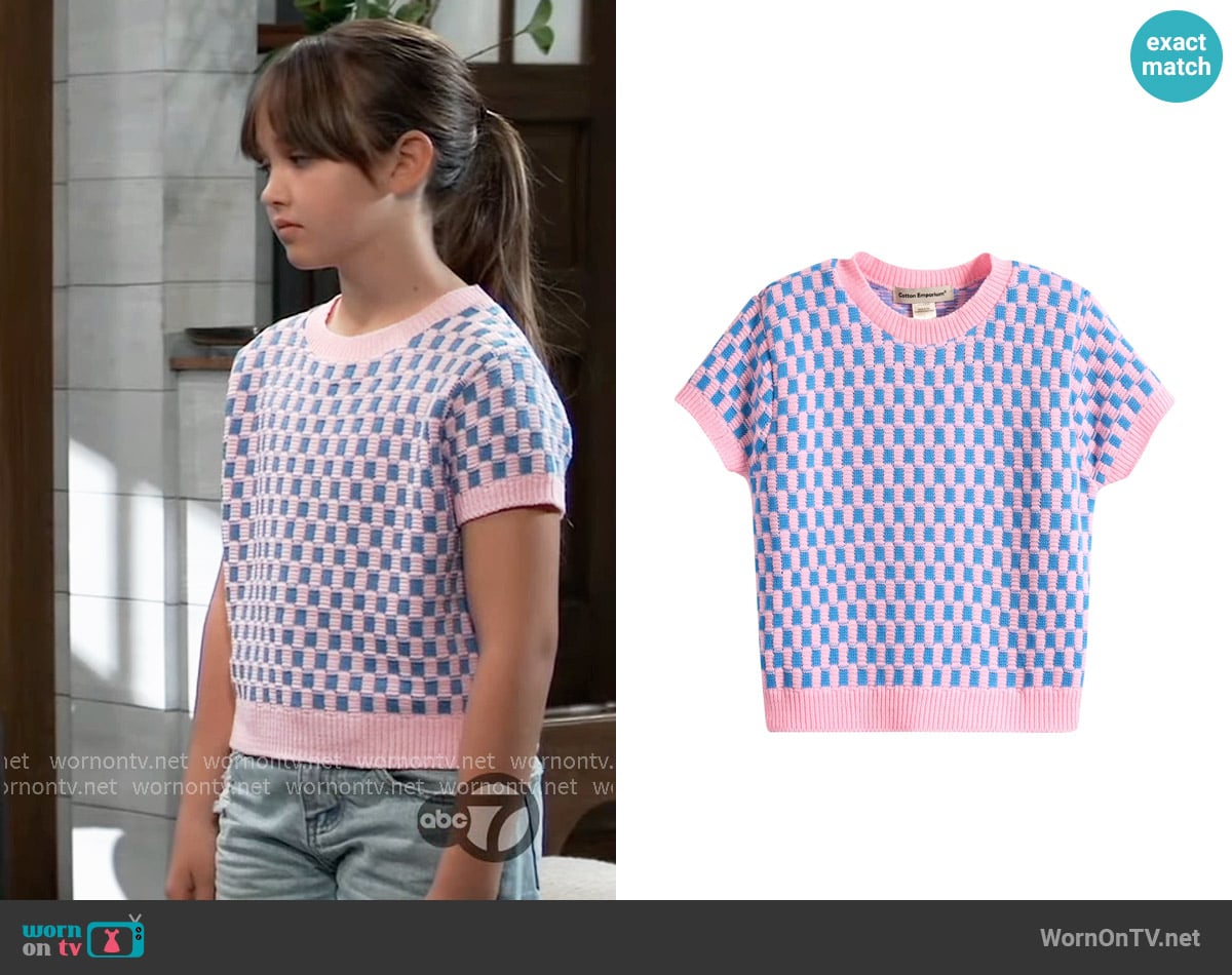 Scout’s pink checkerboard knit top on General Hospital