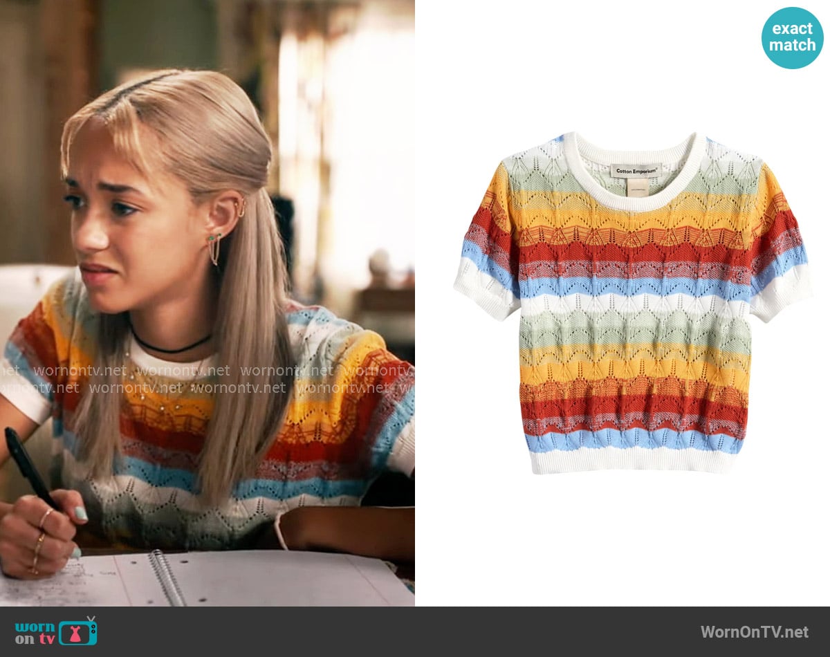 Cotton Emporium Stripe Cotton Pointelle Top worn by Ava (Amirah J) on High Potential