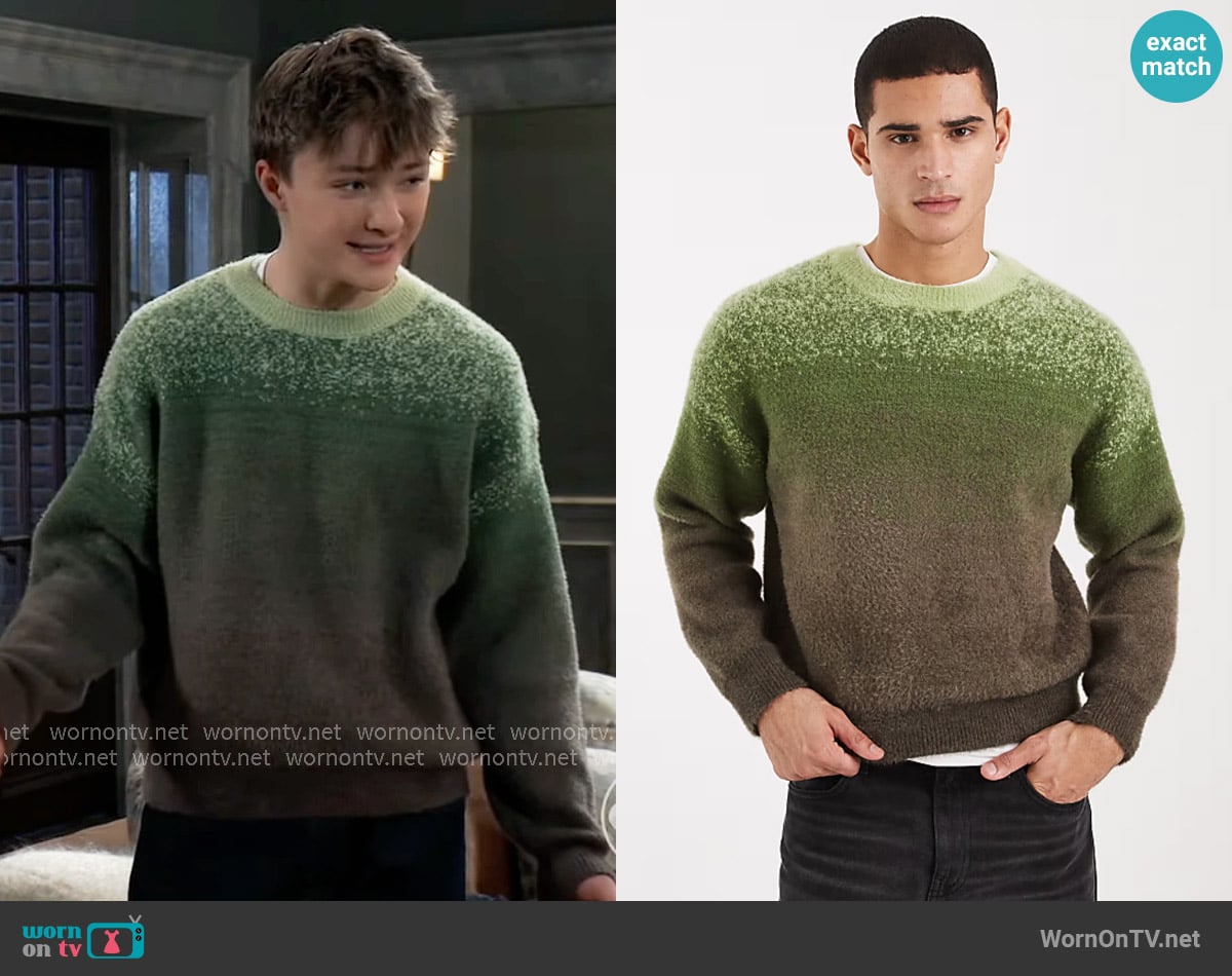 Cotton On Boxy Fit Sweater in Green Ombré worn by Danny Morgan (Asher Jared Antonyzyn) on General Hospital