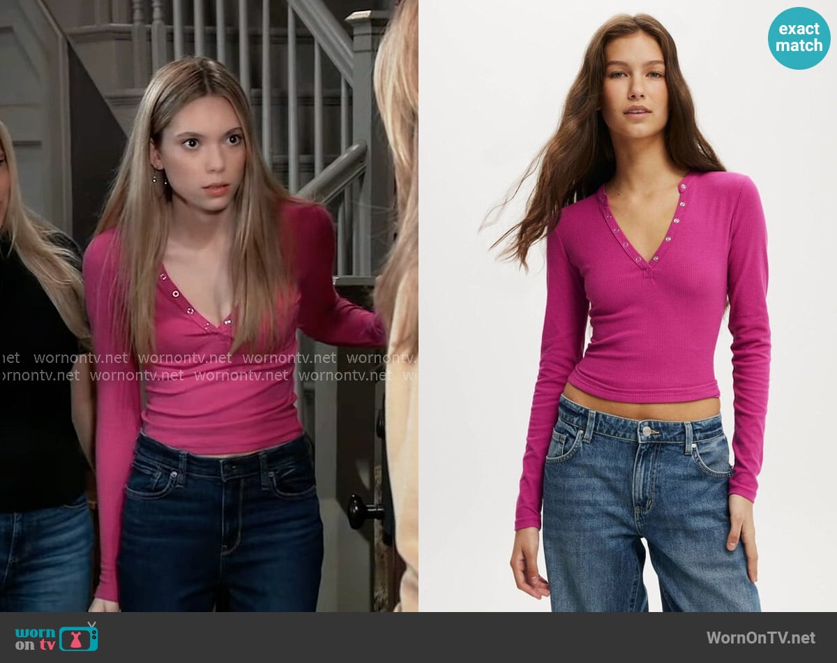 Charlotte’s pink henley top on General Hospital