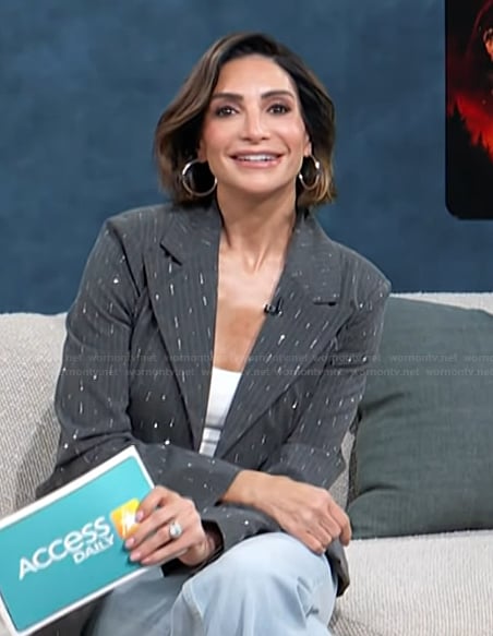 Courtney Mazza’s gray embellished blazer on Access Hollywood
