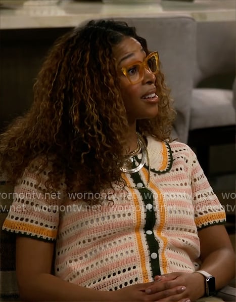 Courtney's striped crochet shirt on The Neighborhood