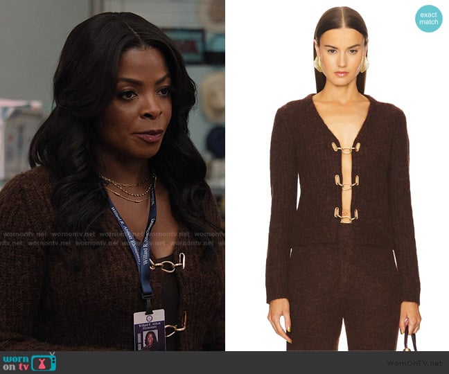 Cult Gaia Adel Knit Cardigan worn by Ava Coleman (Janelle James) on Abbott Elementary