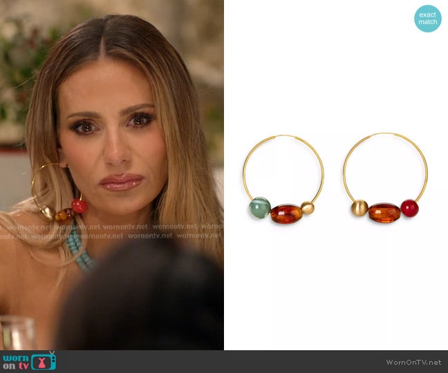 Cult Gaia Merida Multicolor Large Bead Hoop Earrings in Gold Tone worn by Dorit Kemsley on The Real Housewives of Beverly Hills