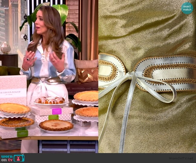 Cynthia Rowley Metallic Vegan Leather Belt worn by Amanda Dalton on The View