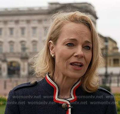Daisy McAndrew's navy stripe trim coat on Today