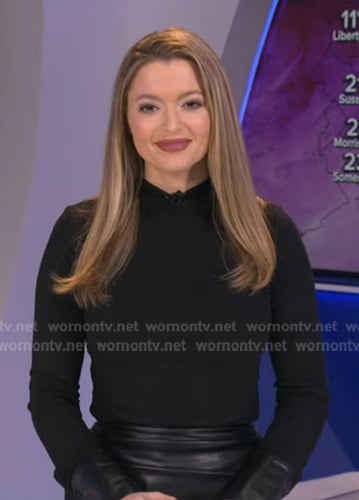 Dani’s black leather trim cuff top and leather skirt on Good Morning America