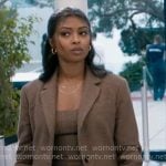 Daphne’s brown houndstooth blazer and top set on High Potential