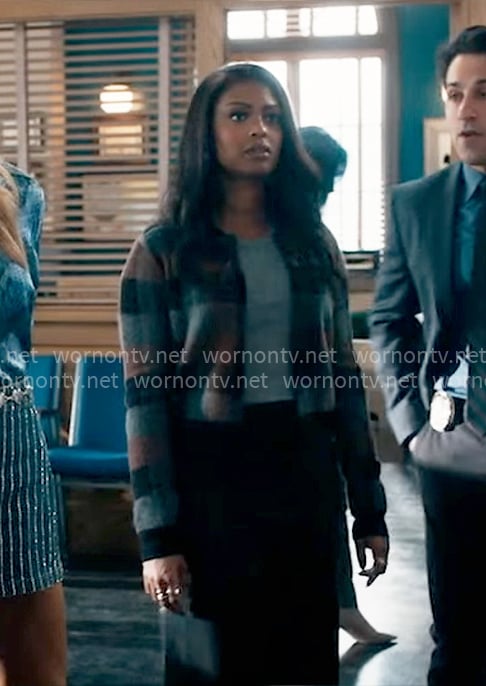 Daphne's brown plaid cardigan on High Potential