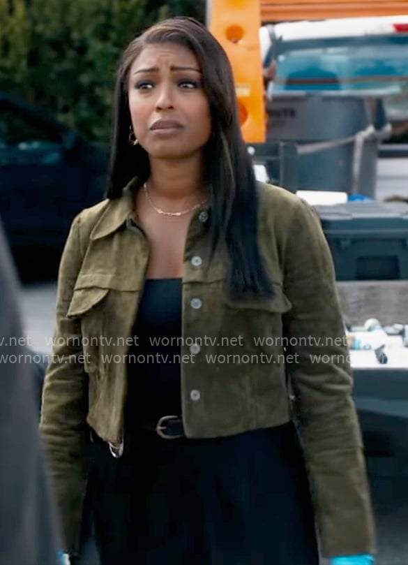 Daphne’s green suede jacket on High Potential