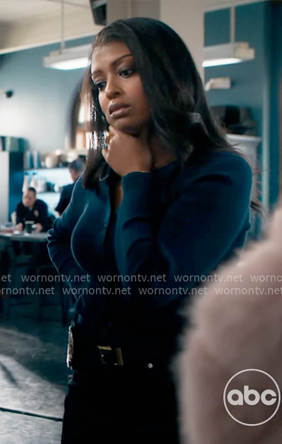 Daphne's navy blue cardigan on High Potential