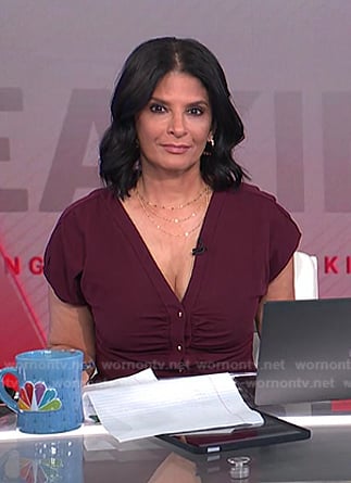 Darlene's burgundy ruched v-neck dress on Today