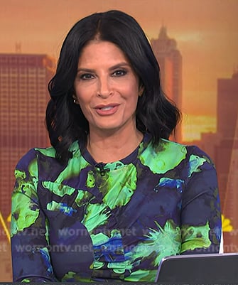 Darlene's navy and green print ruched dress on Today