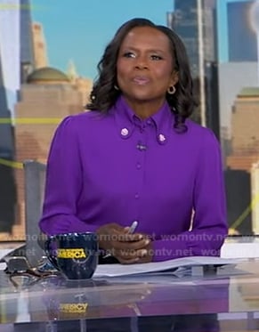 Debrah’s purple button front blouse on Good Morning America