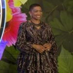 Deja Vu's black printed dress on Live with Kelly and Mark