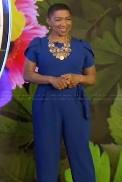 Deja Vu's blue jumpsuit on Live with Kelly and Mark