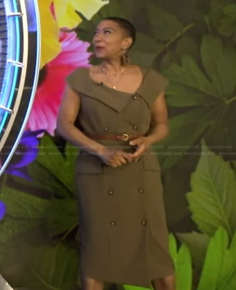 Deja Vu’s olive double breasted dress on Live with Kelly and Mark