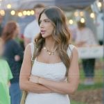 Demi’s white square neck mini dress on The Secret Lives of Mormon Wives